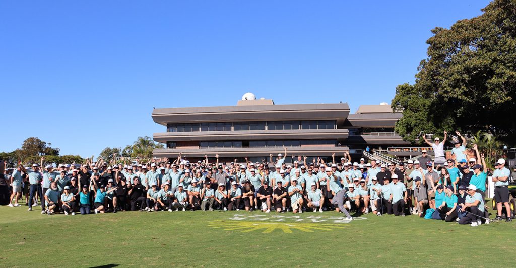 Groupd photo of celebrities such as mick fanning, hamish and andy, fatty vautin, alan border, inspired unemployed at Tweed and Coolangatta Golf Club